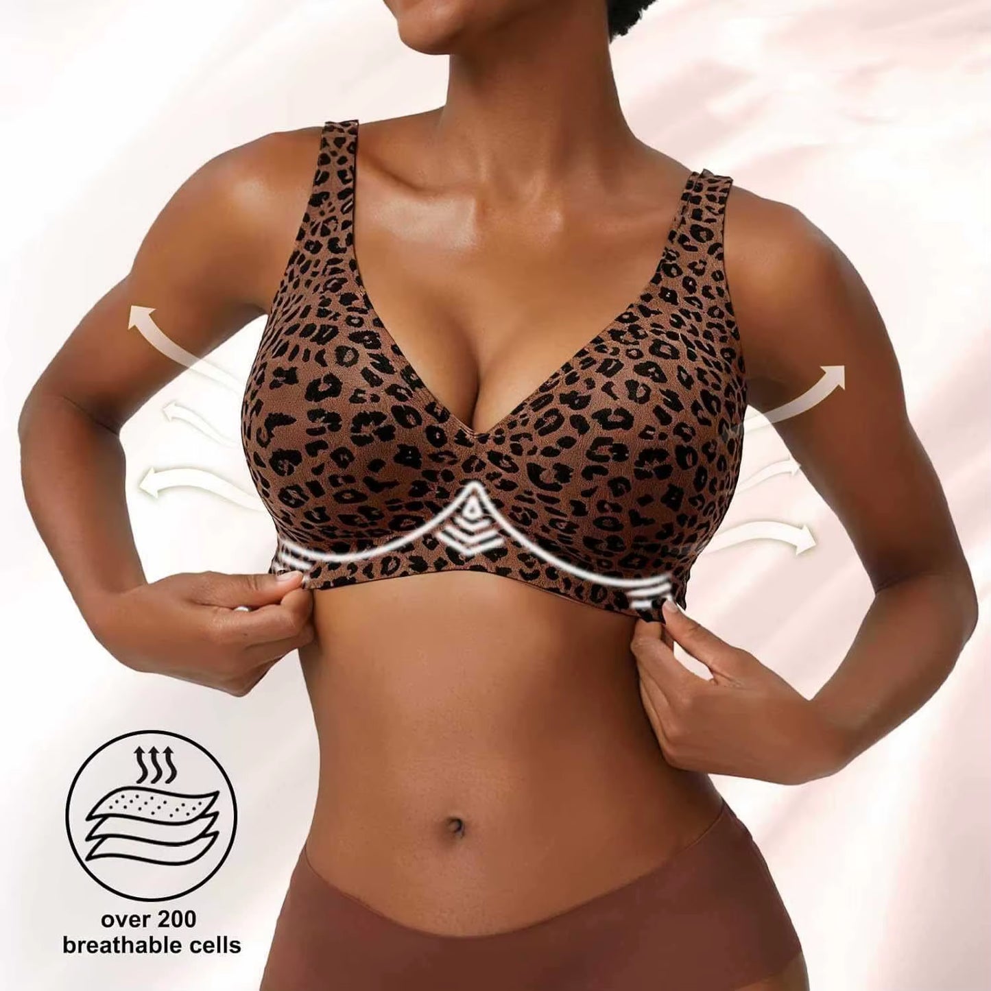 Women'S Wire-Free Seamless Leopard Print Bra Soft Support Full Cup Thin Mold Bra Beautiful and Breathable Supportive plus up Bra