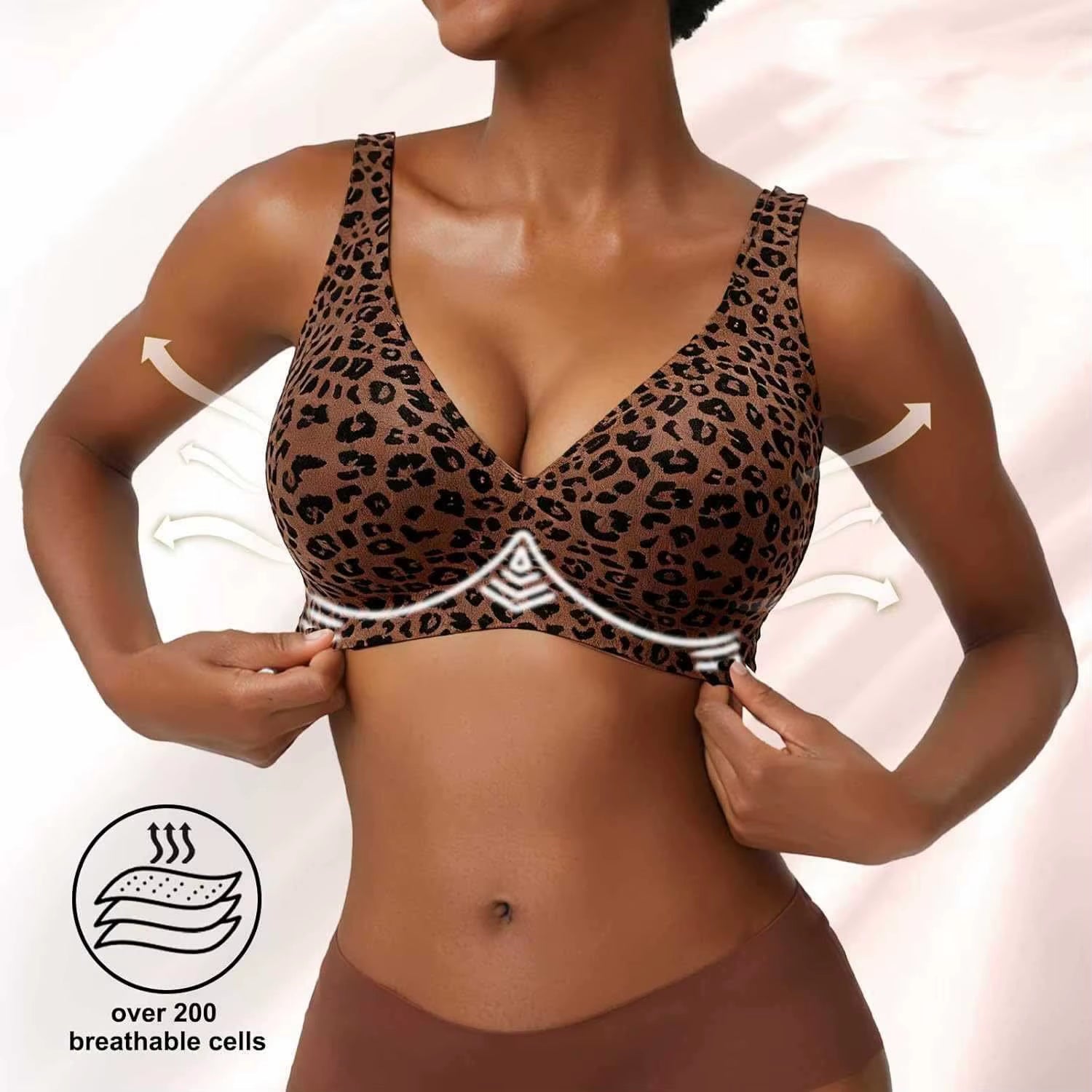 Women'S Wire-Free Seamless Leopard Print Bra Soft Support Full Cup Thin Mold Bra Beautiful and Breathable Supportive plus up Bra