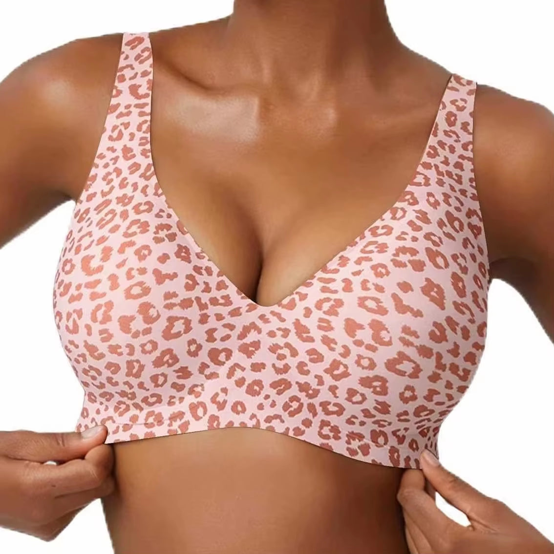 Women'S Wire-Free Seamless Leopard Print Bra Soft Support Full Cup Thin Mold Bra Beautiful and Breathable Supportive plus up Bra